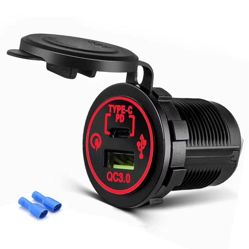 Bluejw 48W Dual USB Car Charger, QC3.0 18W & USB C PD 30W Fast Charging Adapter, 12-24V Automobile Charger Socket for Bus, Motorcycle, Boat - Image 1